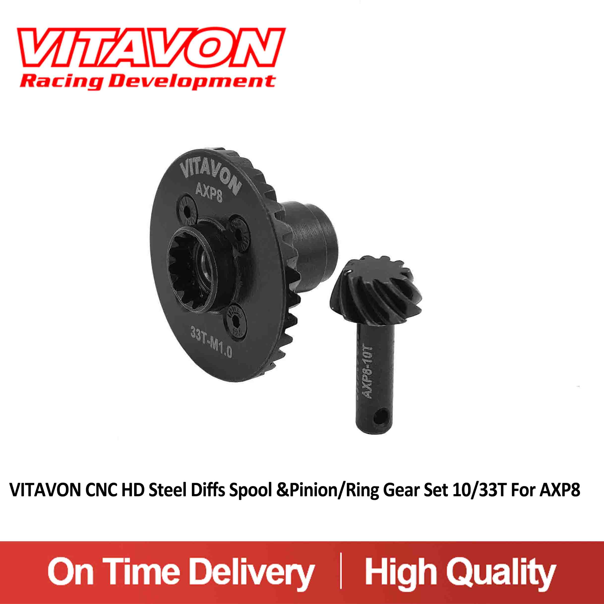 VITAVON AXP8 CNC HD Steel Spool &Pinion/Ring Gear Set 10/33T For AXP8 1/8