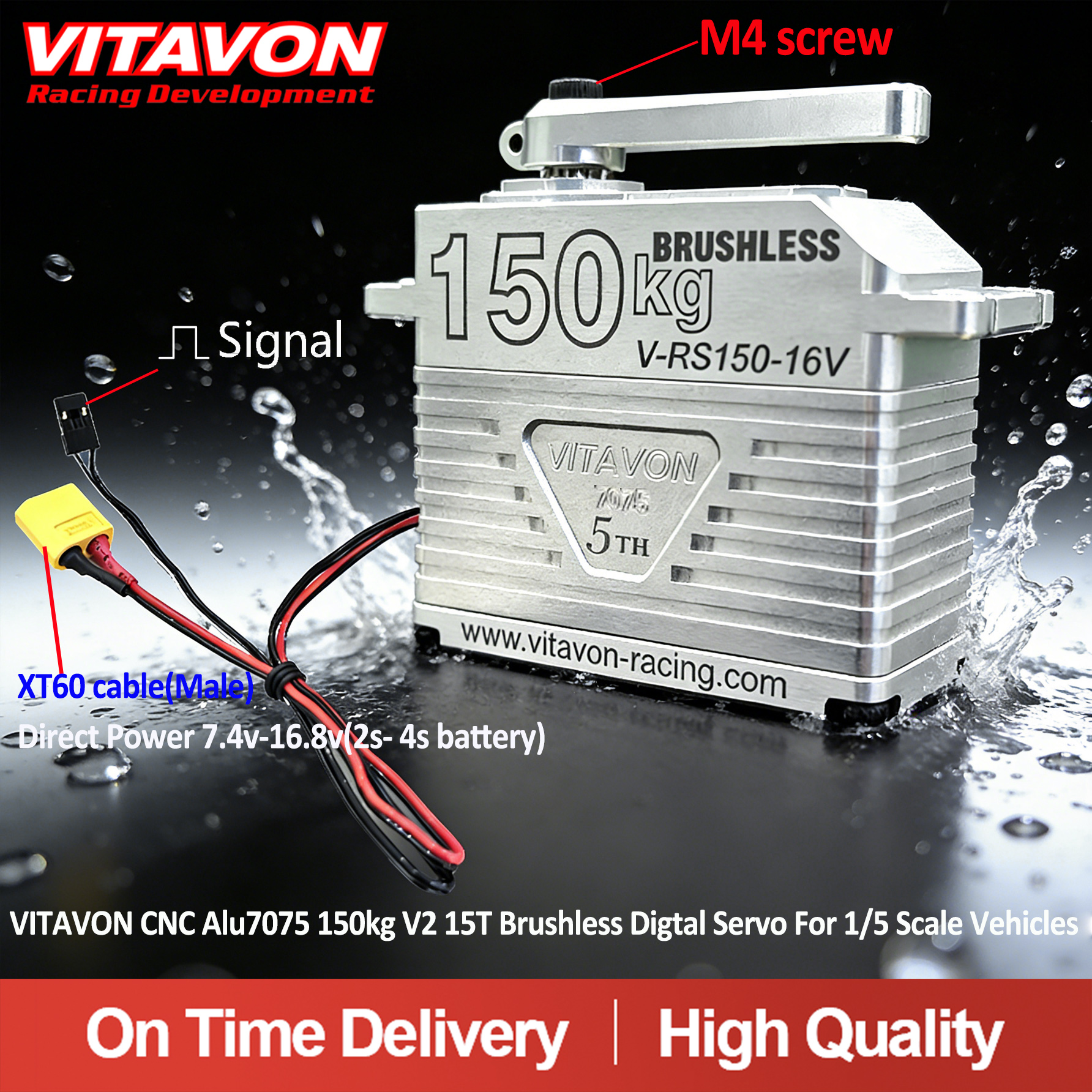 VITAVON CNC Alu7075 150kg V2 15T Brushless Digtal Servo For 1/5 Scale Vehicles