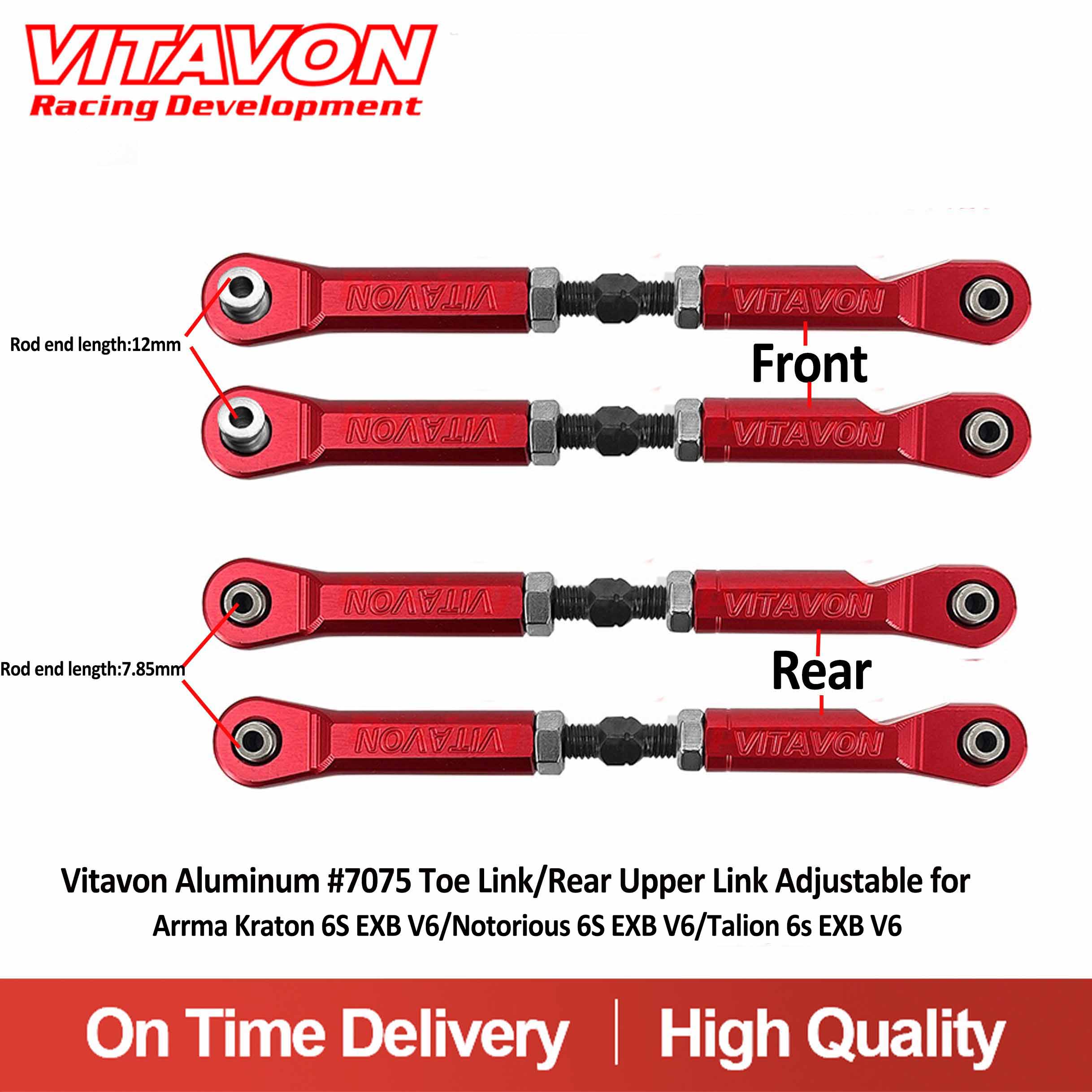 Vitavon Aluminum #7075 Toe Link/Rear Upper Link Adjustable for Arrma Kraton 6S EXB V6 & Notorious 6S V6, New Talion 6S EXB 1/7