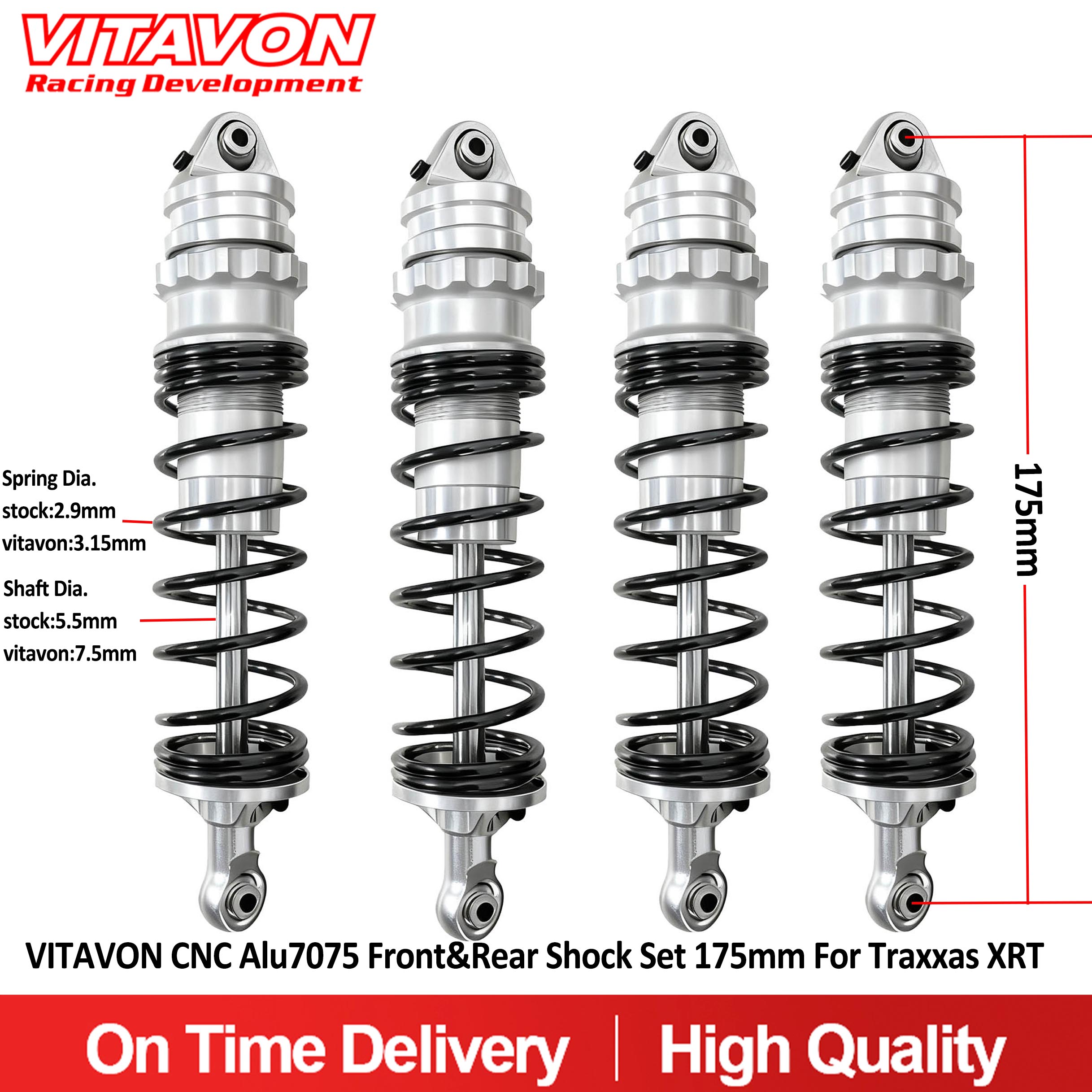 VITAVON CNC Alu7075 Front&Rear Shock Set 175mm For Traxxas XRT