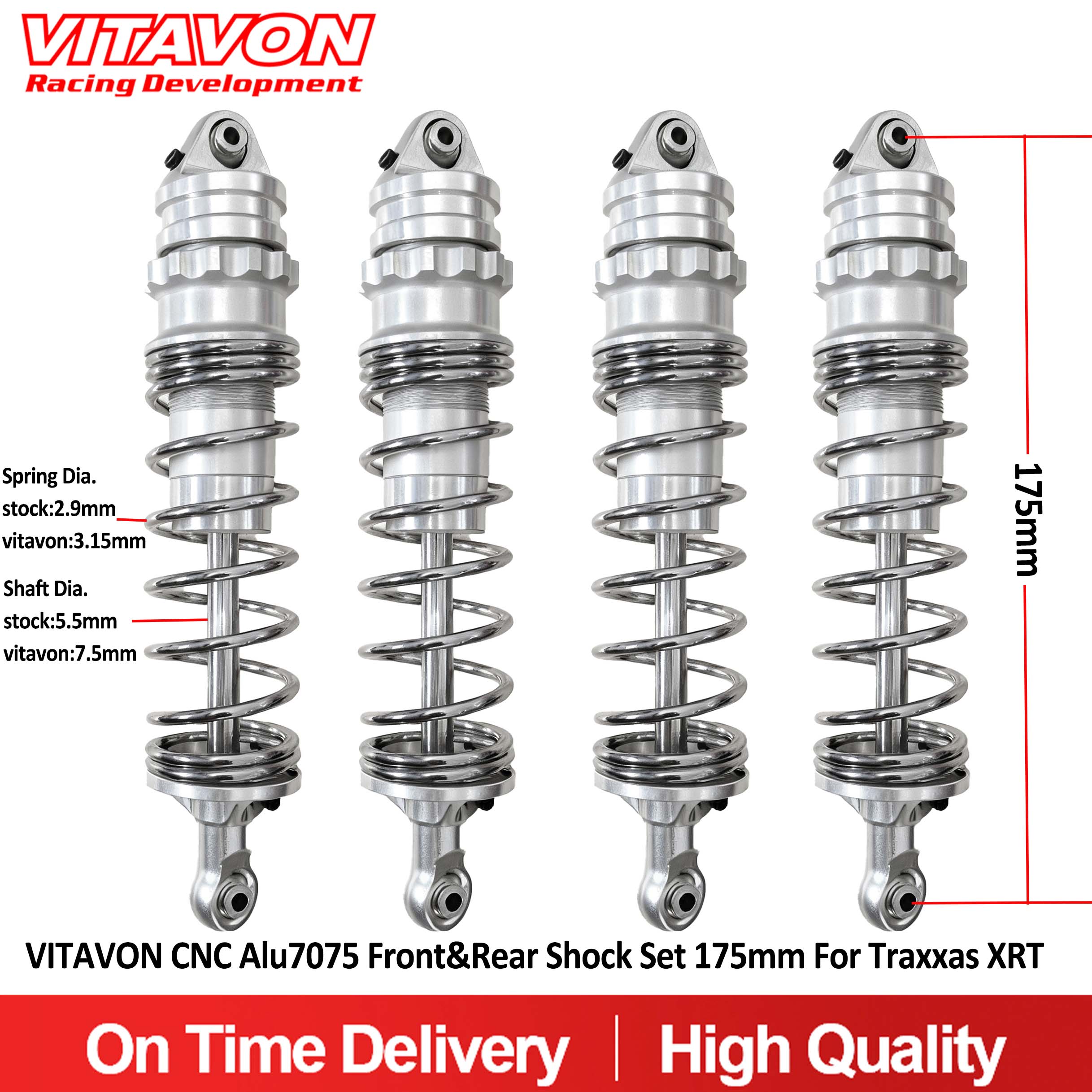VITAVON CNC Alu7075 Front&Rear Shock Set 175mm For Traxxas XRT