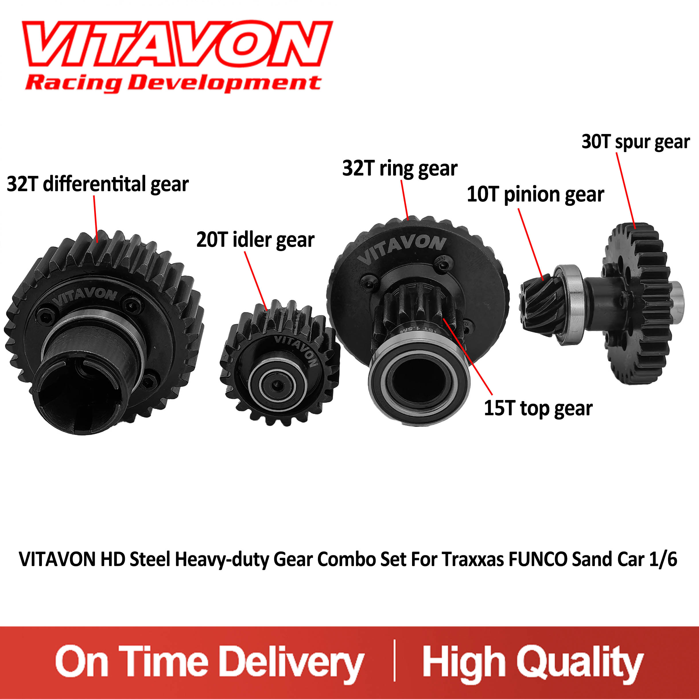 VITAVON HD Steel #45 Heavy-duty Gear Combo Set For Traxxas FUNCO Sand Car 1/6
