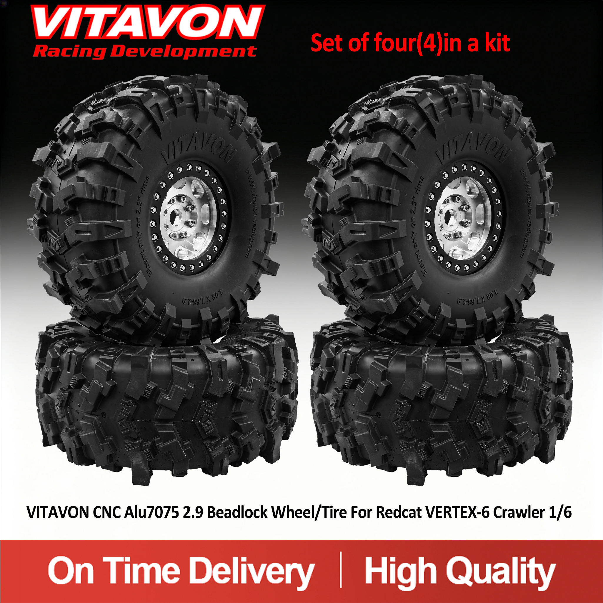 VITAVON CNC Aluminum 2.9 Bealock Wheel/Tire For Redcat VERTEX-6 1/6