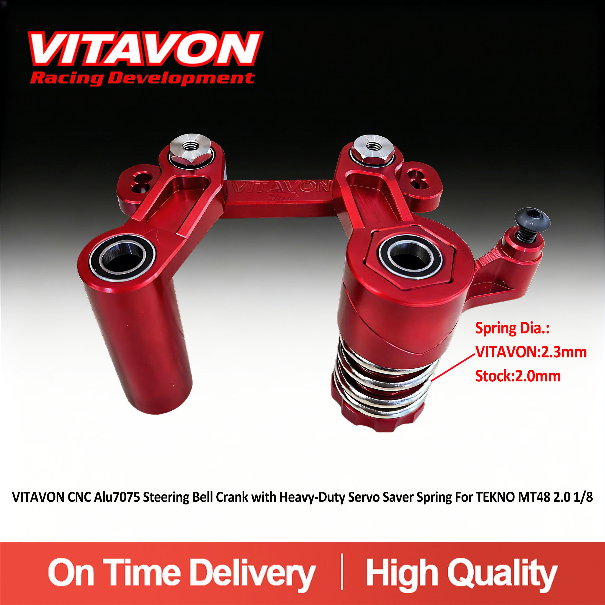 VITAVON CNC Alu7075 Steering Bell Crank with Heavy-Duty Servo Saver SpringFor TEKNO MT48 2.0 1/8