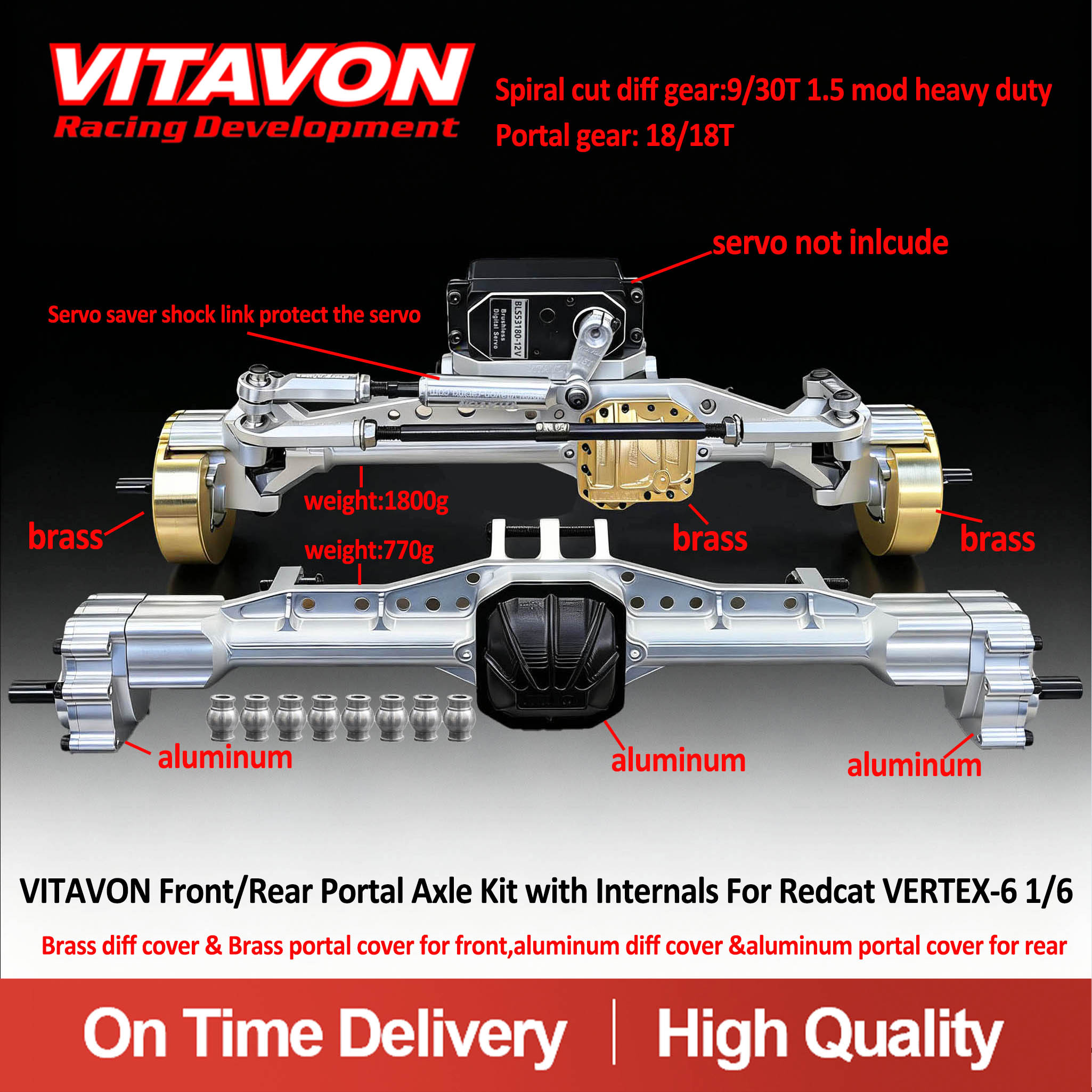 VITAVON Front & Rear Portal Axle Kit with Internals For Redcat VERTEX-6 Crawler 1/6