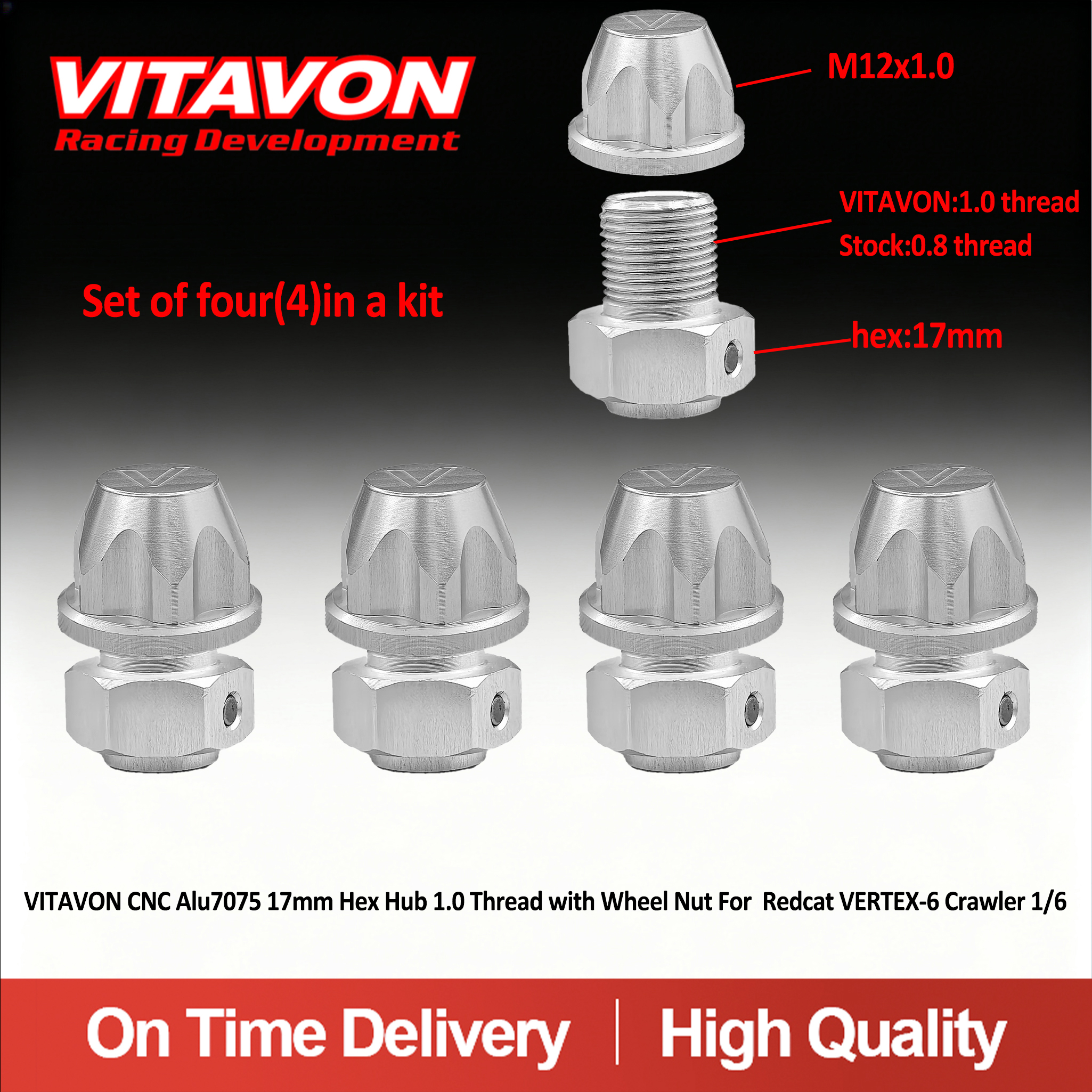 VITAVON CNC Aluminum7075 17mm Hex Adapter M12x1.0 For Redcat VERTEX-6 1/6