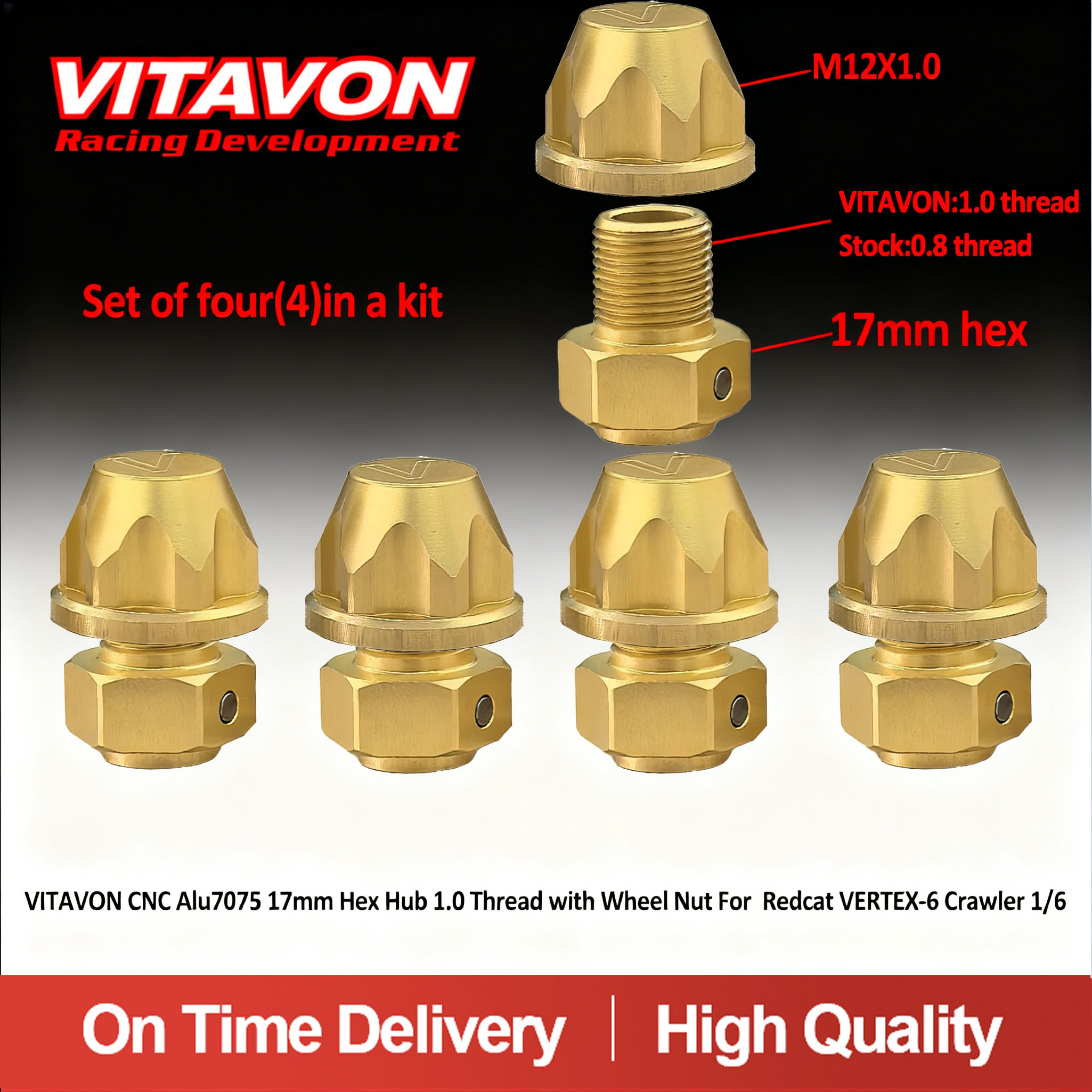 VITAVON CNC Aluminum7075 17mm Hex Adapter M12x1.0 For Redcat VERTEX-6 1/6