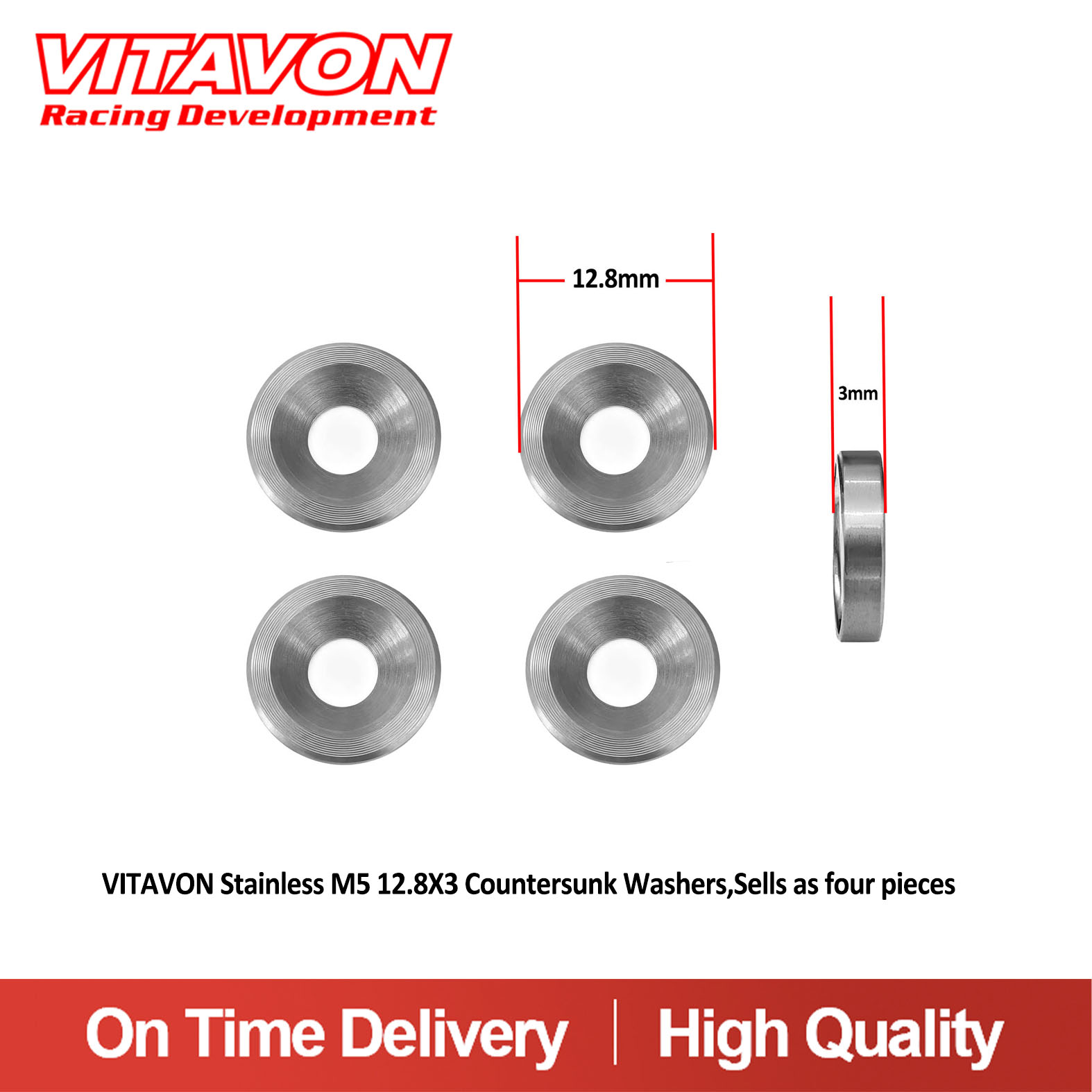 VITAVON Stainless M5 12.8X3 Countersunk Washers (4 Pieces/Pack)