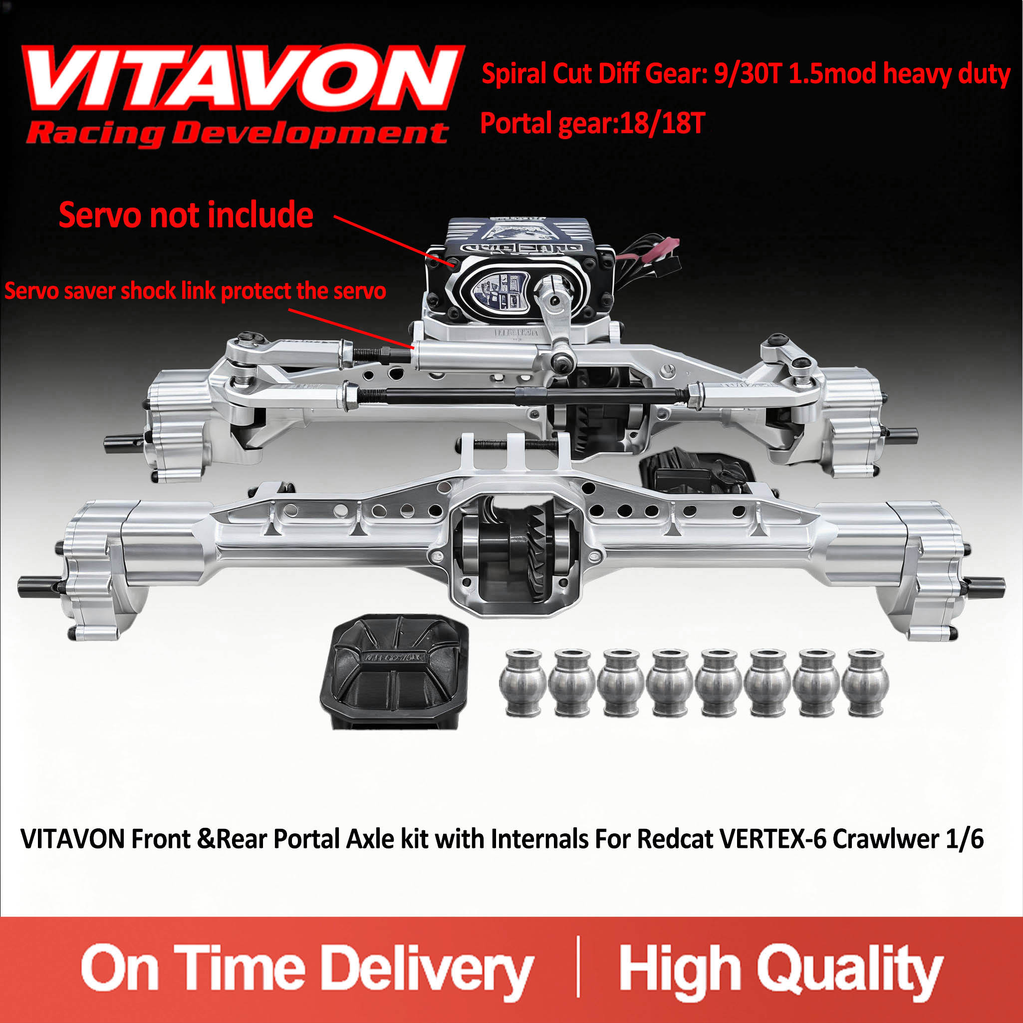 VITAVON Front & Rear Portal Axle Kit with Internals For Redcat VERTEX-6 Crawler 1/6