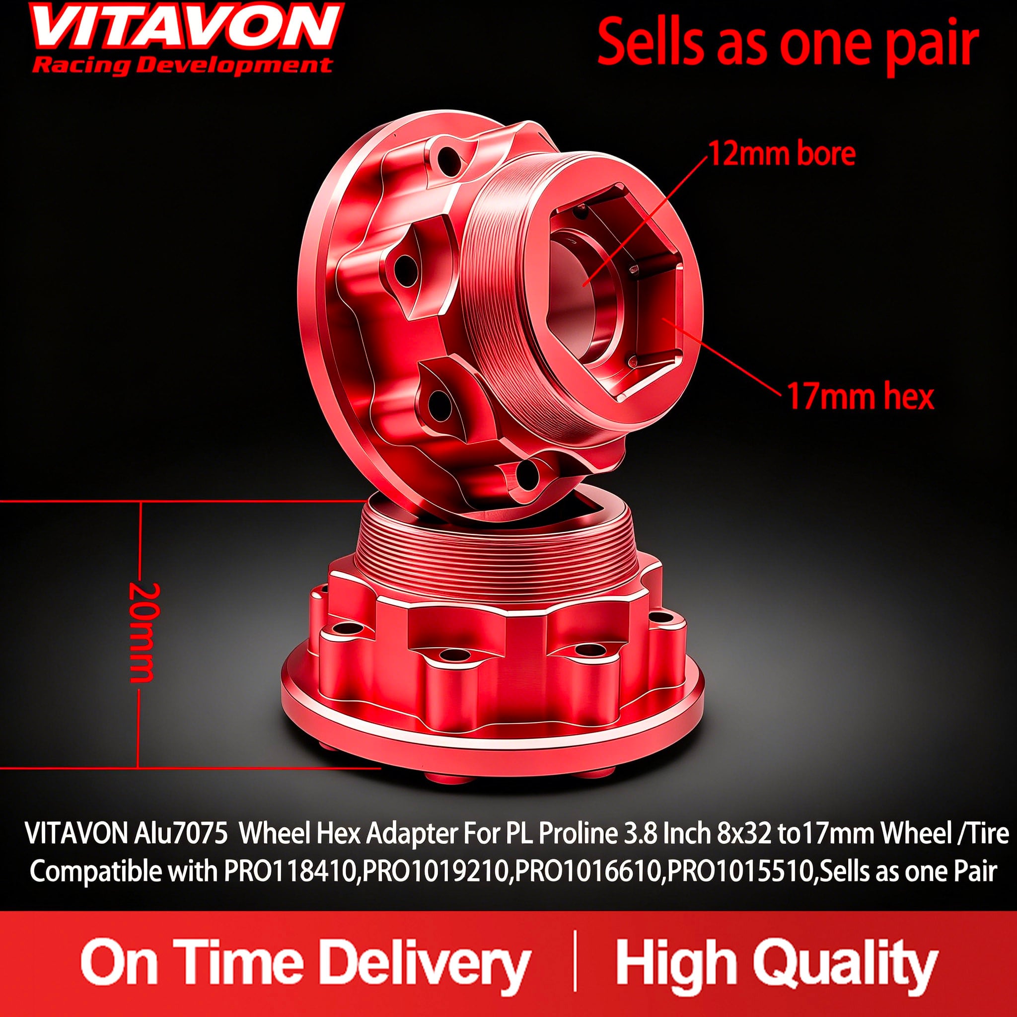 VITAVON Alu7075 Wheel Hex Adapter For PL Proline 3.8 Inch 8x32 to 17mm Wheel /Tire Compatible with PRO118410,PRO1019210,PRO1016610,PRO1015510,Sells as one Pair