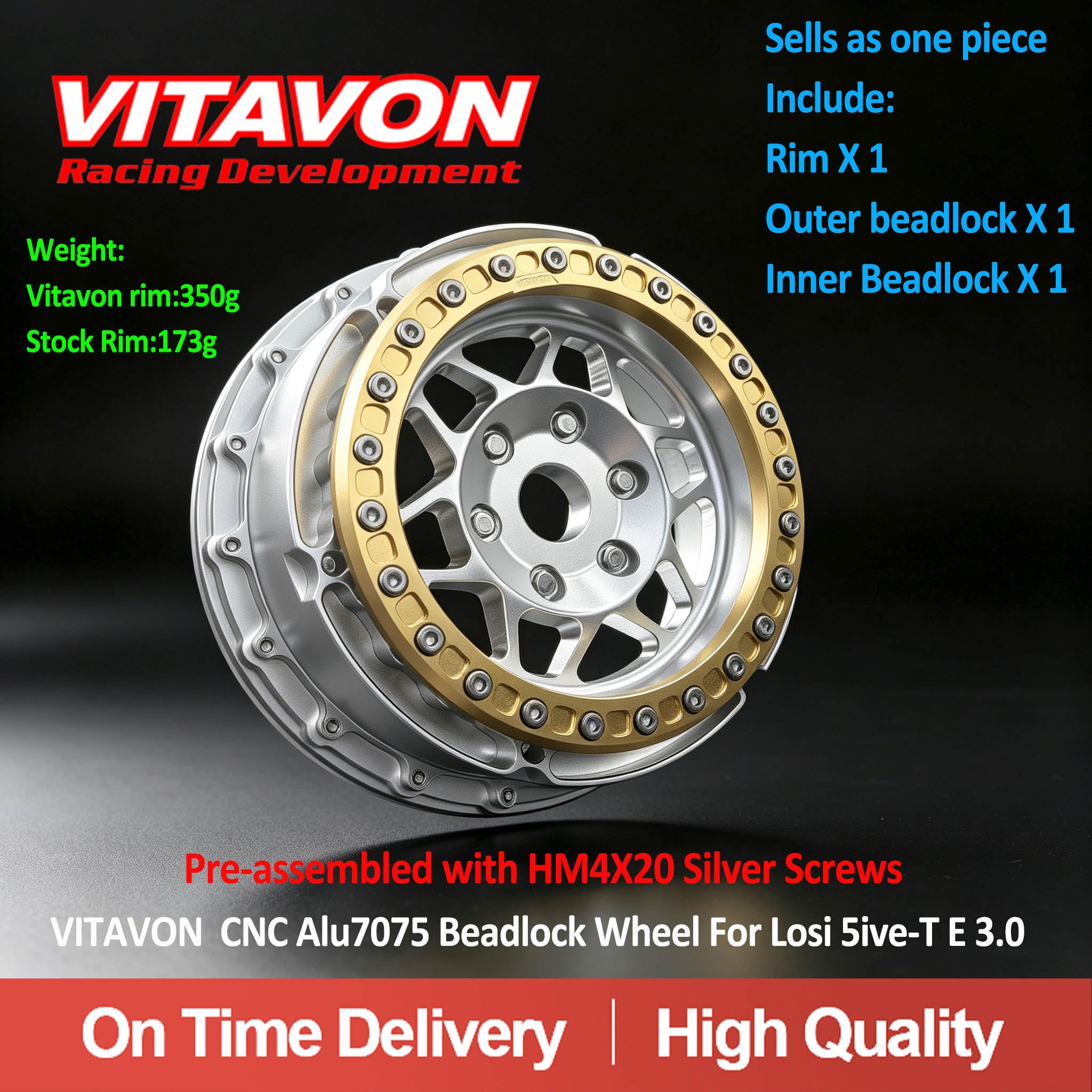 VITAVON CNC Aluminum Beadlock Wheel For Losi 5ive-T E 3.0