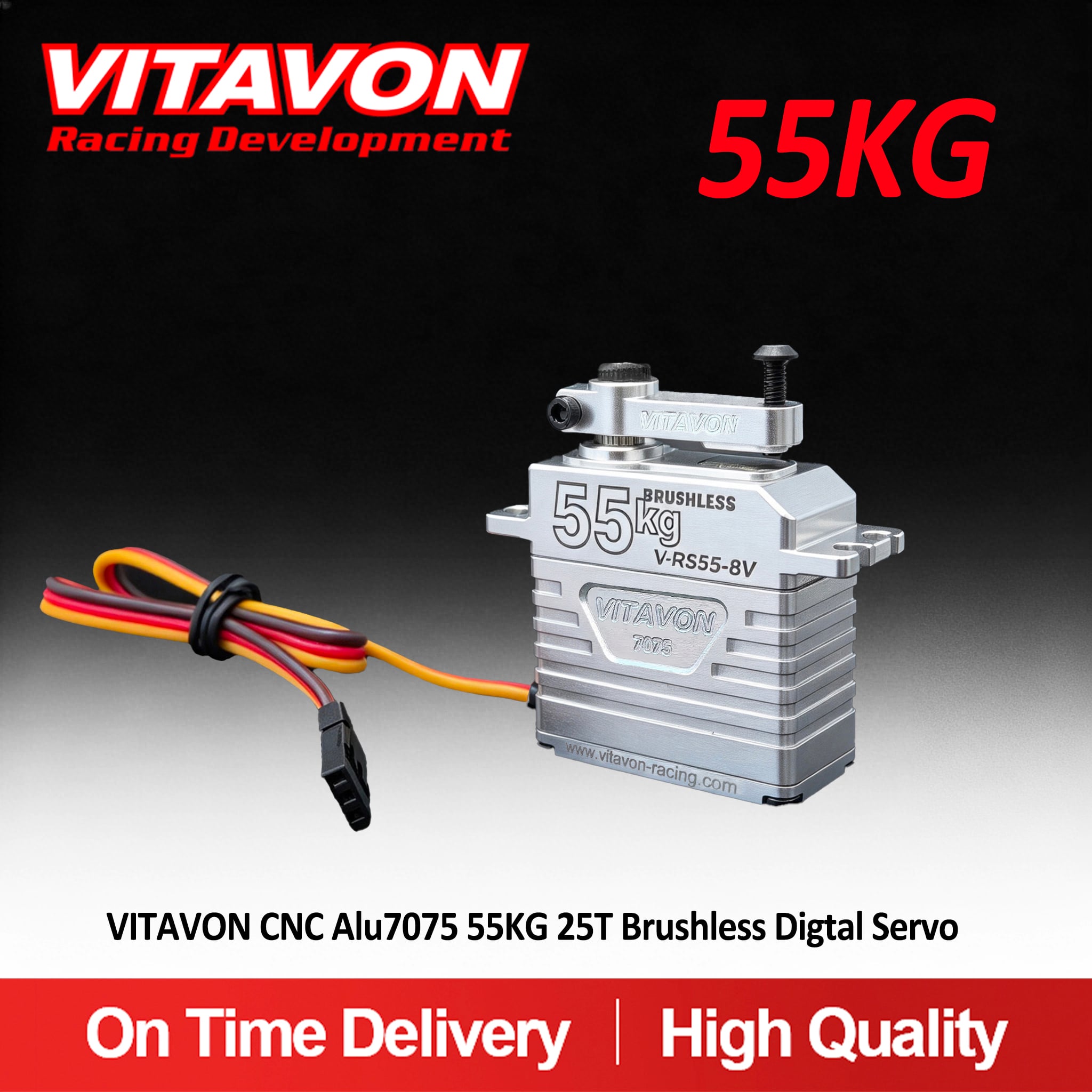 VITAVON 55KG 5-8.4V BrushlessDigtal Servo Comes with 25T Standard Servo Arm for 1/7,1/8,1/10 Scale Truck