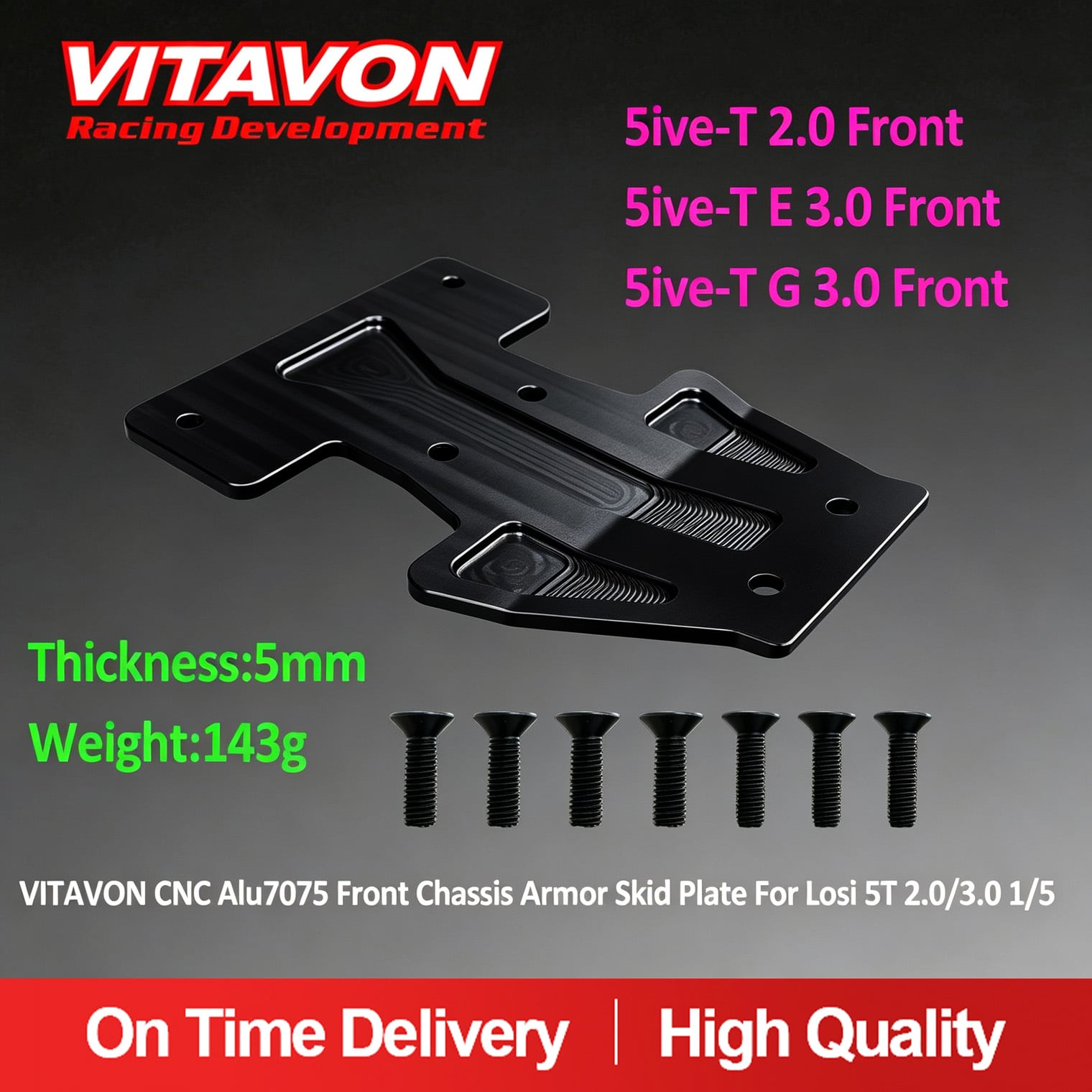 VITAVON CNC Alu7075 Front Chassis Armor Skid Plate For Losi 5T 2.0 5T E 3.0 5T G 3.0 1/5